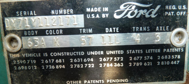 1960 Thunderbird VIN data plate