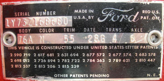 1961 Thunderbird VIN data plate